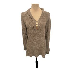 Kamal Button V-Neck Sweater Camel Tan Loop Knit Tag 3X Fits 1X Vintage Soft